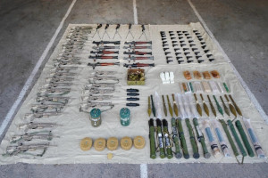 As part of an operation led by the Shin Bet against Munir Makdeh, a significant amount of advanced military equipment was seized that was smuggled into Judea and Samaria. Here, a part of the weapons ceased by the Israeli forces. March 2024 (Photo: IDF).