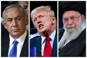 Pictured left to right; Israel's Prime Minister Benjamin Netanyahu, US President Donald Trump  and Iran's Supreme Leader Ali Khamenei (Credit: REUTERS, edited by All Israel Staff)