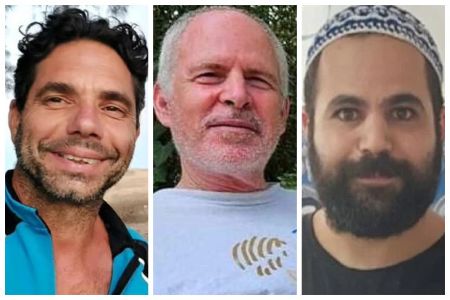 The hostages to be released from Gaza on February 1: Keith Siegel, Ofer Calderon and Yarden Bibas (Courtesy)