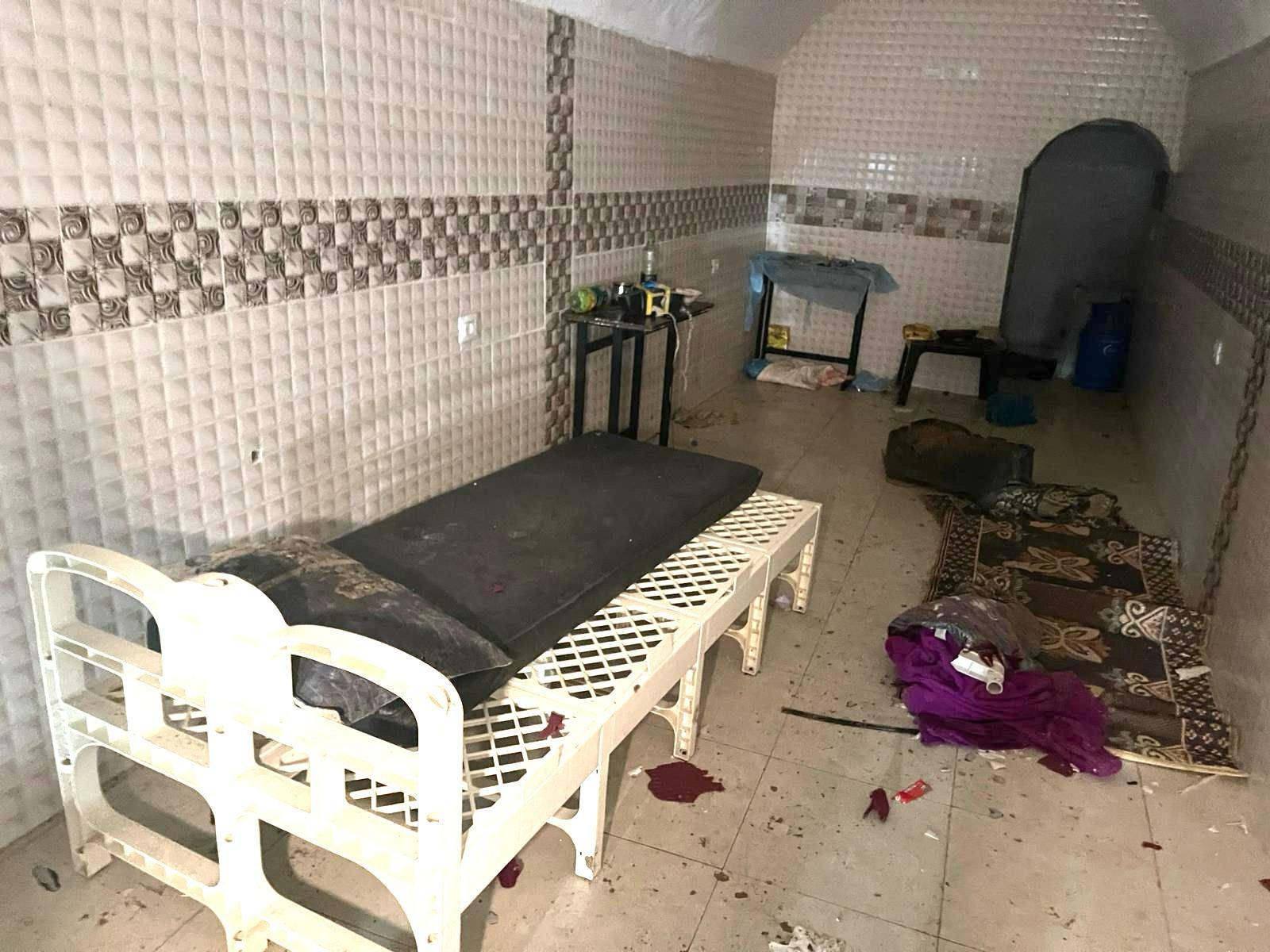 Among the proofs that senior Hamas leaders were living in this underground bunker was the presence of actual bed frames, mattresses, and pillows, much higher ceilings than in any other part of the terror tunnels, and the beautiful tile work and flooring. (Photo credit: All Israel News and TBN staff)