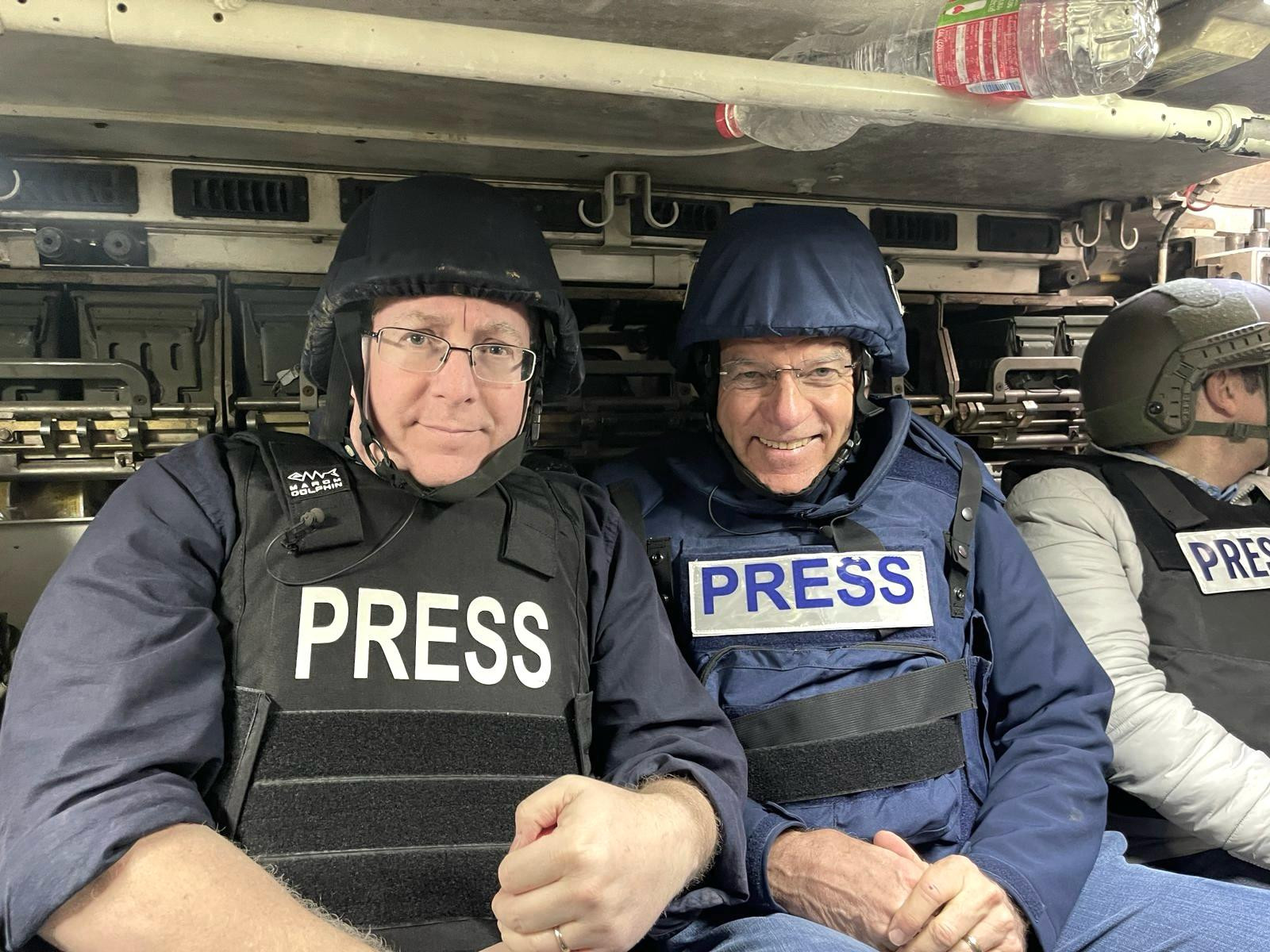 ALL ISRAEL NEWS Editor-in-Chief Joel C. Rosenberg rode into Khan Yunis in southern Gaza in an armored personnel carrier with Chris Mitchell, Mideast bureau chief for CBN News. (Photo credit: All Israel News and TBN staff)