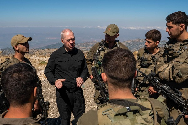 Israeli Minister of Defense Yoav Gallant with Israeli IDF soldiers on Mount Hermon, On Sunday, 7 July 2024 (Photo: Ariel Hermoni (IMoD) / Via GPO).