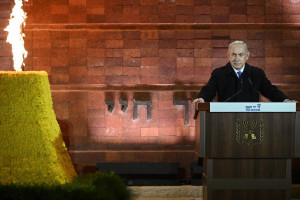 Israeli PM Benjamin Netanyahu at Yad Vashem, at the holocaust remembrance day ev. on May 5, 2024 (Photo: GPO).