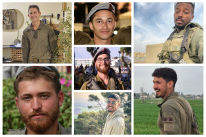 Lt. Matan Shai Yashinovski, 21, from Kfar Yona; Staff Sgt. Ronel Ben-Moshe, 20, from Rehovot; Staff Sgt. Niv Radia, 20, from Elyakhin; Sgt. Ronen Shapiro, 19, from Mazkeret Batya; Sgt. Shahar Manoav, 21, from Ashkelon; Sgt. Maayan Baruch Pearlstein, 20, from Eshhar; and Staff Sgt. Alon Davidov, 21, from Kiryat Yam. June 25, 2025. Photo:  IDF
