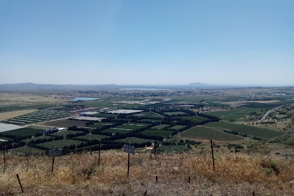 The Syrian part of the Golan Heights, to the East, with the border and the ghost town of Quneitra, viewed from the Mount Bental, in 2018 (Photo: Aaron Goel-Angot).