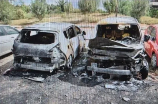 Burned cars in Ramat Gan, allegedly set on fire at the behest of Iranian agents. Photo: Israel Police.