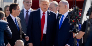 US president Donald Trump arrives at Ben Gurion Airport near Tel Aviv on October 13, 2025. Photo by Noam Revkin Fenton/Flash90