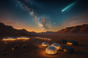 Illustration simulating the space campus that Creation Space intends to build in Mitzpe Ramon, which will include the experimental field, closed laboratories and more. Illustration courtesy of Creation Space. July 8 2025. Photo: Israel Space Agency