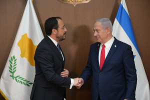 Prime Minister Benjamin Netanyahu and Cypriot President Nikos Christodoulides at the Prime Minister's Office in Jerusalem, Israel, 4 May 2025. (Photo: GPO)