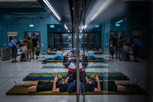 People take shelter in an underground train station in Tel Aviv, during ongoing missile attacks from Iran, June 22, 2025. Photo by Yonatan Sindel/Flash90