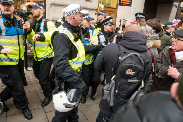 Illustrative: UK police officers in action during a protest in London, 1 February 2025.
(Photo: Shutterstock)