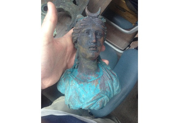 A Roman statuette representing the personification of the goddess Luna, dating from the 3rd to 4th century A.D., was found by Israeli divers around 2016 in the underwater vicinity of Caesarea Maritima in Israel. It originated from a shipwreck that sank near the ancient port (Photo: Aaron Goel-Angot).